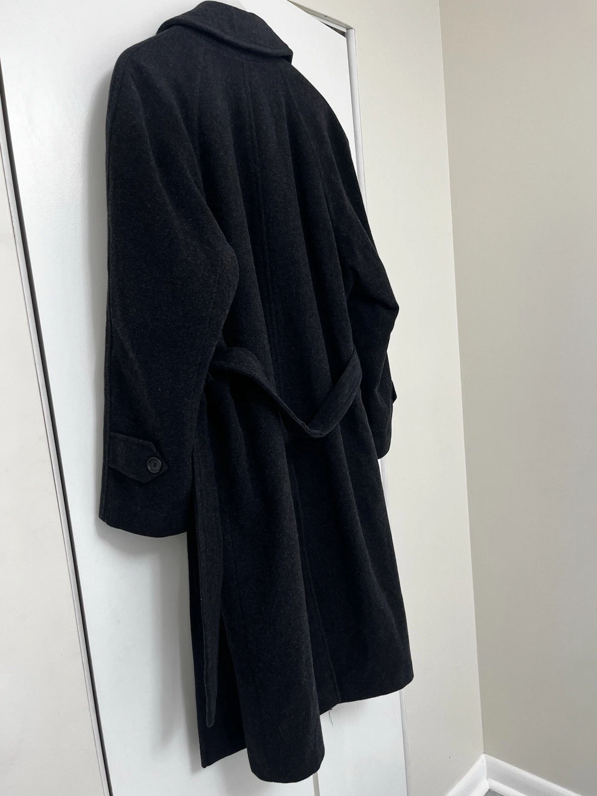 Men's Long Heavyweigth Wool Overcoat – Charcoal/Gray/Black– Belted Winter Coat image 5