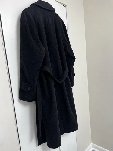 Men's Long Heavyweigth Wool Overcoat – Charcoal/Gray/Black– Belted Winter Coat image 5