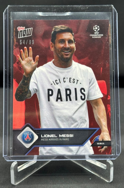 54/99 LIONEL MESSI 2021 UCL Topps Now Card #11 RED Parallel Variant Paris PSG