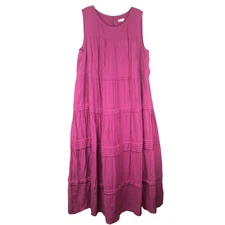 J Jill Tiered Maxi Dress Sleeveless A-Line Pink Raspberry Crush Lined Size XL