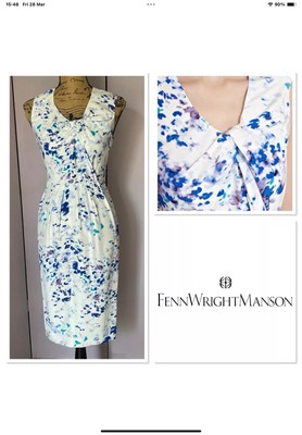 Fenn Wright Manson White Blue Silk Sleeveless Pencil Dress Uk8 NWT RRP £199 B29