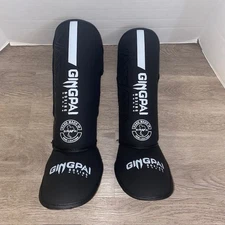 GINGPAI Muay Thai/MMA Shin/Leg Guards Kickboxing Padded Black Semi Leather