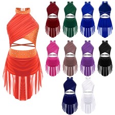 Kids Dance School Dress Cutout Leotard Backless Costume Overlay Lyrical Rumba