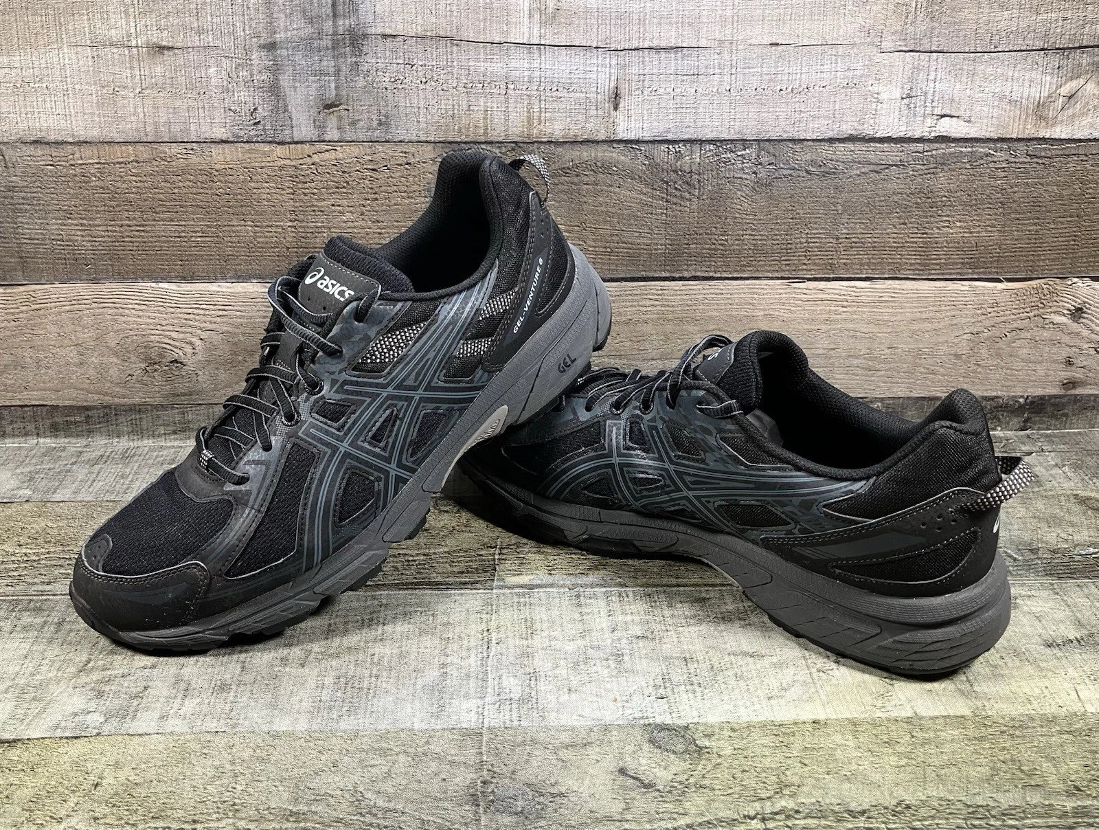 Asics Gel Venture 6 Mens 12 Black Gray Trail Running Shoes Sneakers T7G1N Ex Con