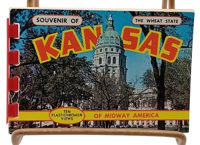 Vintage Souvenir View Booklet Kansas Wheat State Mid-Century Plastic Spiral 10