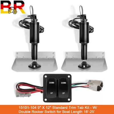 9'' x 12'' Standard Trim Tab Kit Double Rocker Switch 15101-104 for Boat 16'-25'