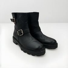 Jimmy Choo Black Leather Biker Boot With Gold Buckle  Size 39