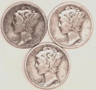 (3) Mercury Dimes - Fine - 1936P 1937D 1943P - #3572ED