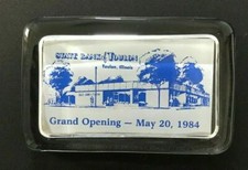 State Bank Of Toulon, Illinois Grand Opening May 20, 1984 Glass Paperweight
