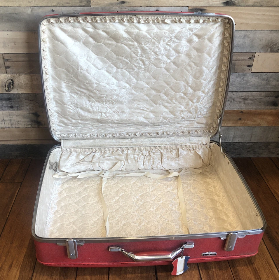 Maleta roja vintage American Tourister Tri-Taper equipaje rígido 27" Mid Cen Foto 2 de 4