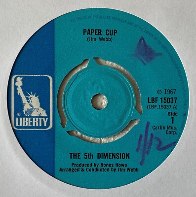 [JIMMY WEBB] 5th DIMENSION~PAPER CUP / POOR SIDE OF TOWN~1967 UK VINYL 7'' SINGLE