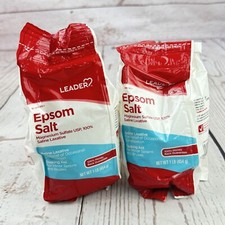 LEADER Epsom Salt Soaking Aid 16 oz 2 Pack Magnesium Sulfate Resealable Bag