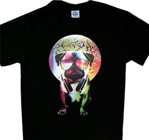 Disco Pug New Tee Cool t'shirt Black - Picture 1 of 1