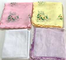 Lot of 4 Vintage Handkerchiefs 3 Females 1 Mens Floral and Solid