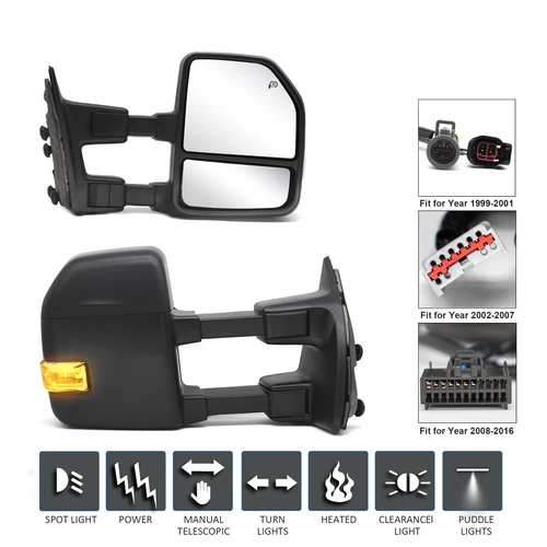 Pair Towing Mirrors For 99-16 Ford F250 F350 Power Heated Signal Pickup Black