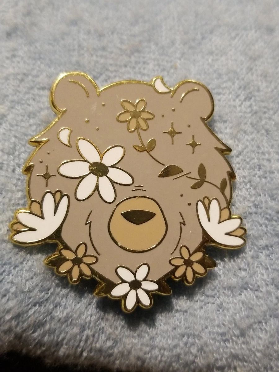 Owlcrate Pin #69. Bear With Flowers Goldtone & Enamel Lapel Pin | eBay