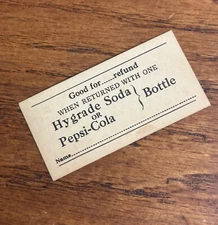 SCARCE c1937 Pepsi Cola Soda Bottle Refund Coupon Early Hygrade Water Co.