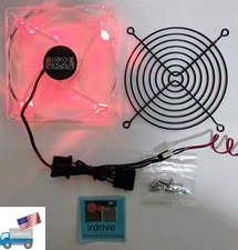 New AZZA 120mm RED LED PC Gaming Case Cooler, Black Fan Guard/Grill,Screws