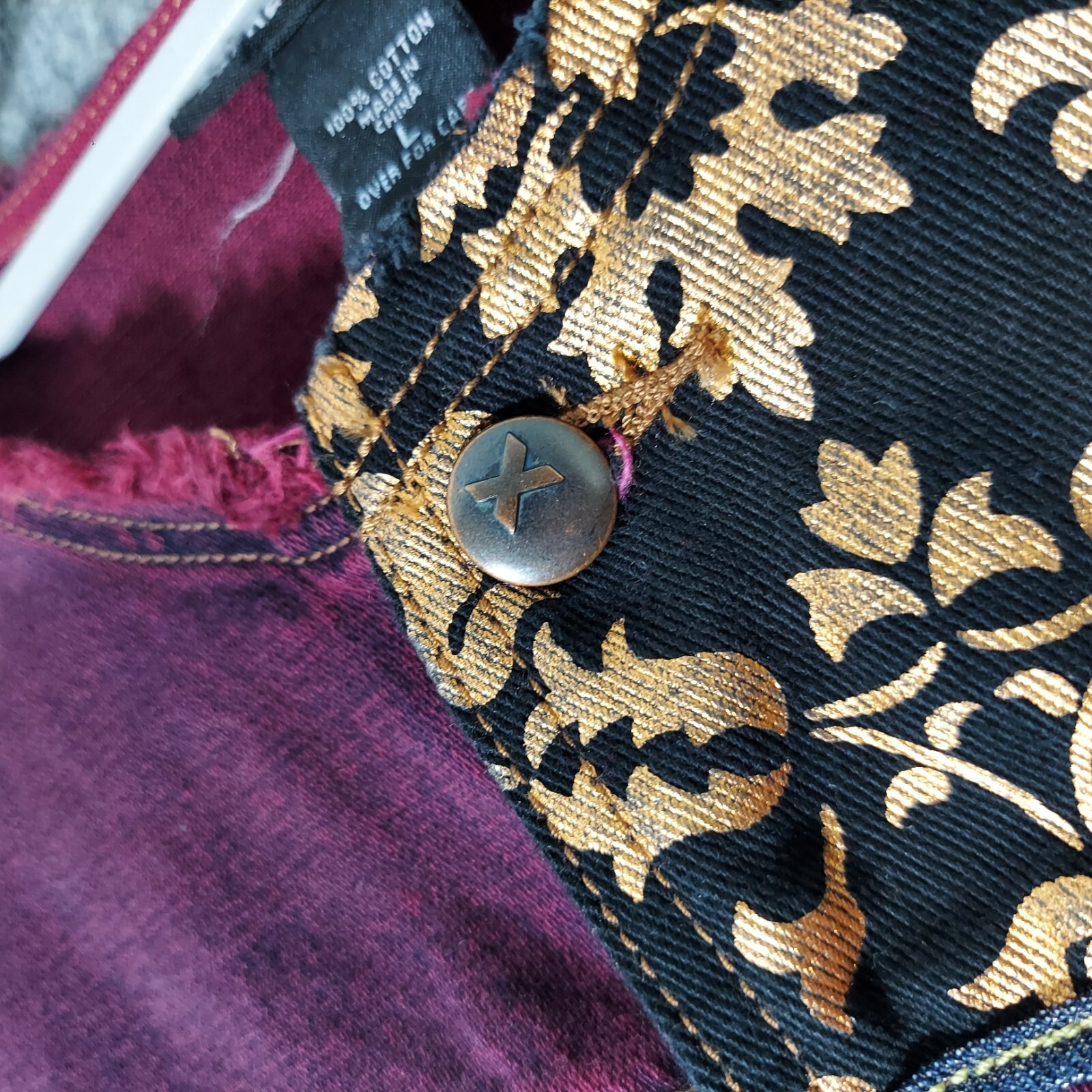 Express Denim Jacket L Metallic Patchwork Embroid… - image 5