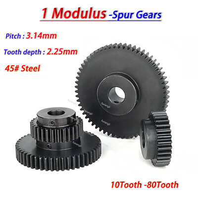 1 Modulus 10T-80T Spur Gears With Step Motor Precise Pinion Drive Gear 45# Steel