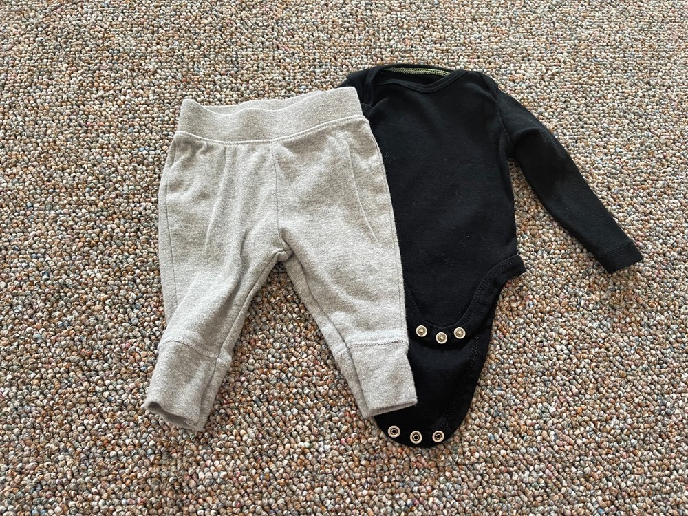 Cloud Island Boys Black Bodysuit with Gray Pants Newborn Outfit