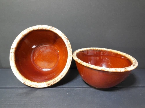 Set of 2 HULL CRESTONE BROWN DRIP 6" Mixing Bowls (J11)