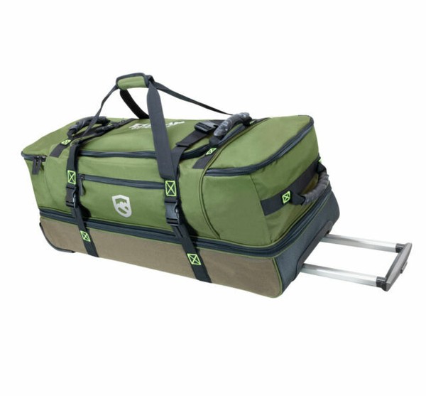 Elkton Outdoors Rolling Fishing Duffle Bag With Wet Dry Gear Pockets