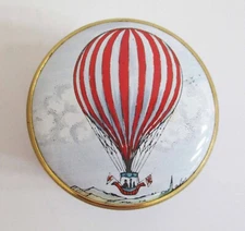 Vintage Enamel Box Crummles & Co. England Red White Striped Hot Air Balloon 1980