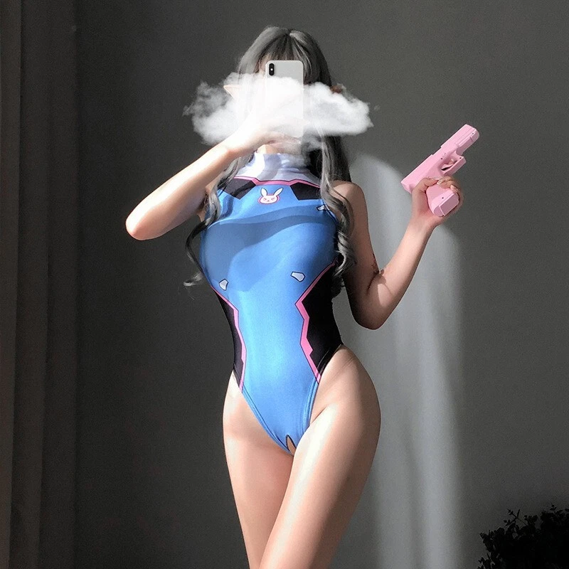 Overwatch D.VA DVA Printed Sexy Costume Cosplay Women Swimsuit Lingerie Bodysuit