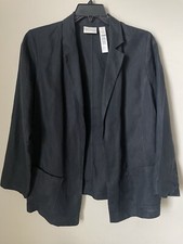 Chico  s 100 Linen Open Front Black Women  s Blazer Cardigan Pockets Size 1