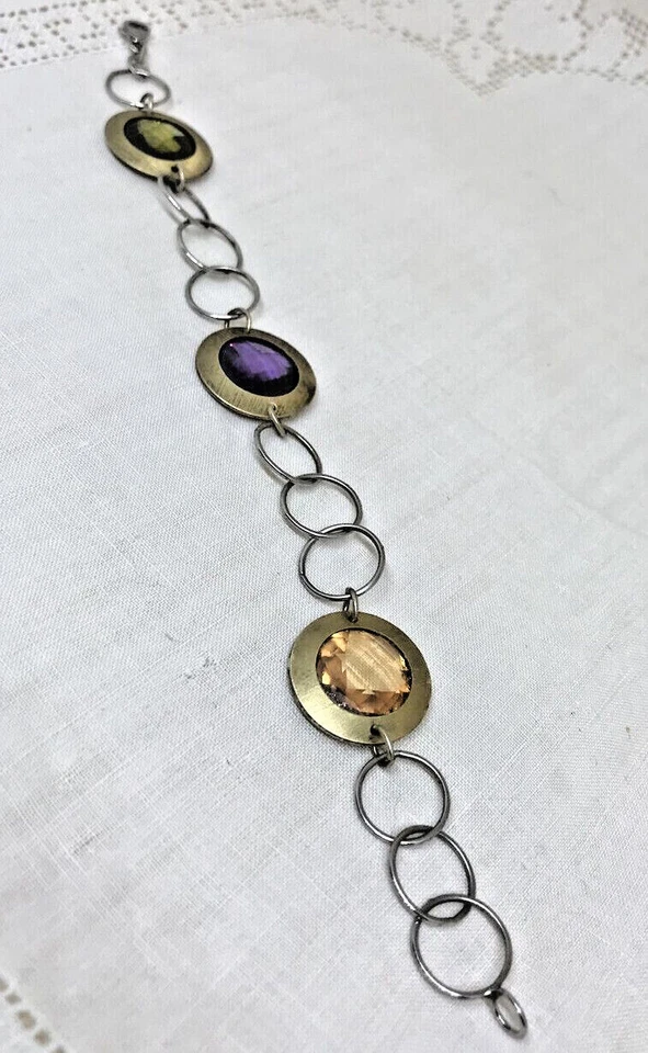 FRABOSO BRACCIALE IN ARGENTO CON PIETRE COLORATE E BORDO DORATO SATINATO - Immagine 2 di 4