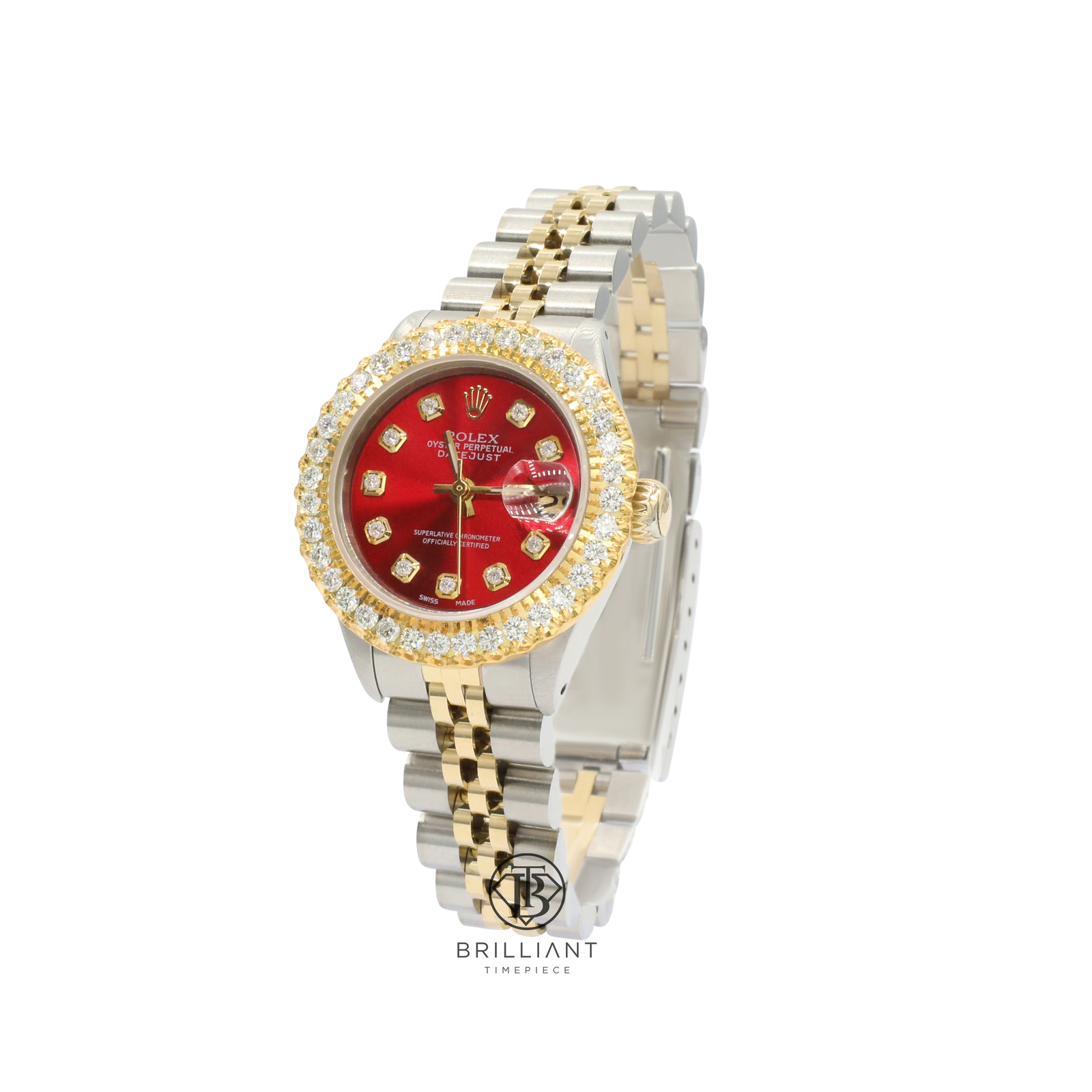 Rolex Datejust 6917 26mm Red Diamond Dial Two Tone Jubilee 1.50 CT