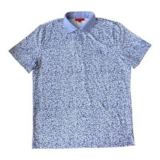 Redvanly Men's Large Pierre Performance Polo Blue Lavender Floral Golf Shirt