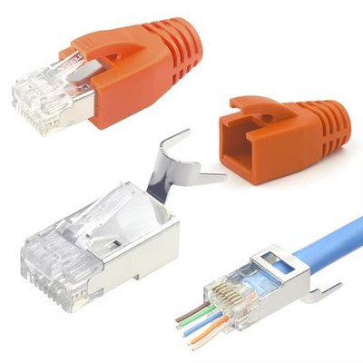EZ CAT7 RJ45 Pass-Through Network Connectors, UTP Modular Plug for Ethernet Cabl