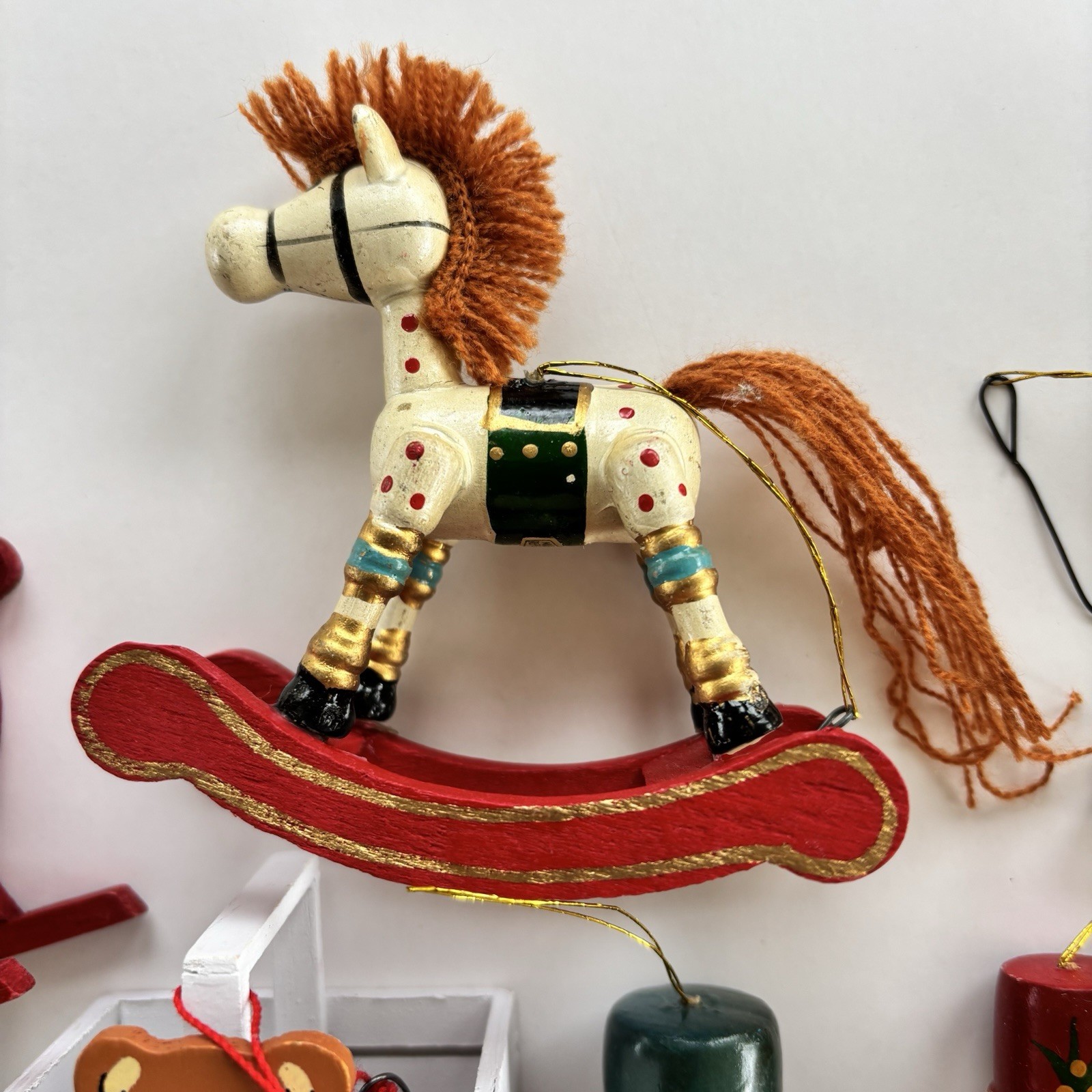 Vintage Russ Berrie & Co Wooden Christmas Ornament Lot 9 Pieces