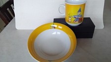 1  TASSE MIT TELLER  MÜSLISCHALE  ZAUBERER MIT EULE. UNBENUTZT  SAMMLUNG  OWL