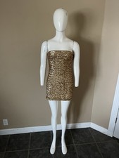 Forever 21 Sz Small Gold Sequin Mini Cocktail Party Dress Bodycon Strapless Y2K