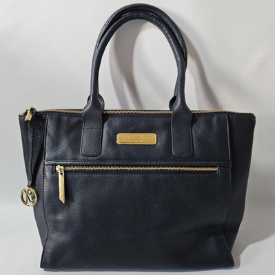 Pure Luxuries Faye Echtleder Handtasche, dunkelblau, Doppelgriff, 32x26x12cm, sehr guter Zustand
