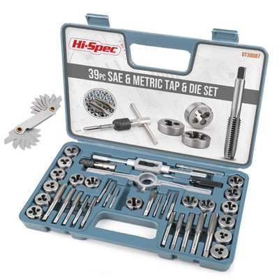 Hi-Spec 39pc Metric & SAE Tap and Die Set Thread Cutting Wrench Hand Tool Kit