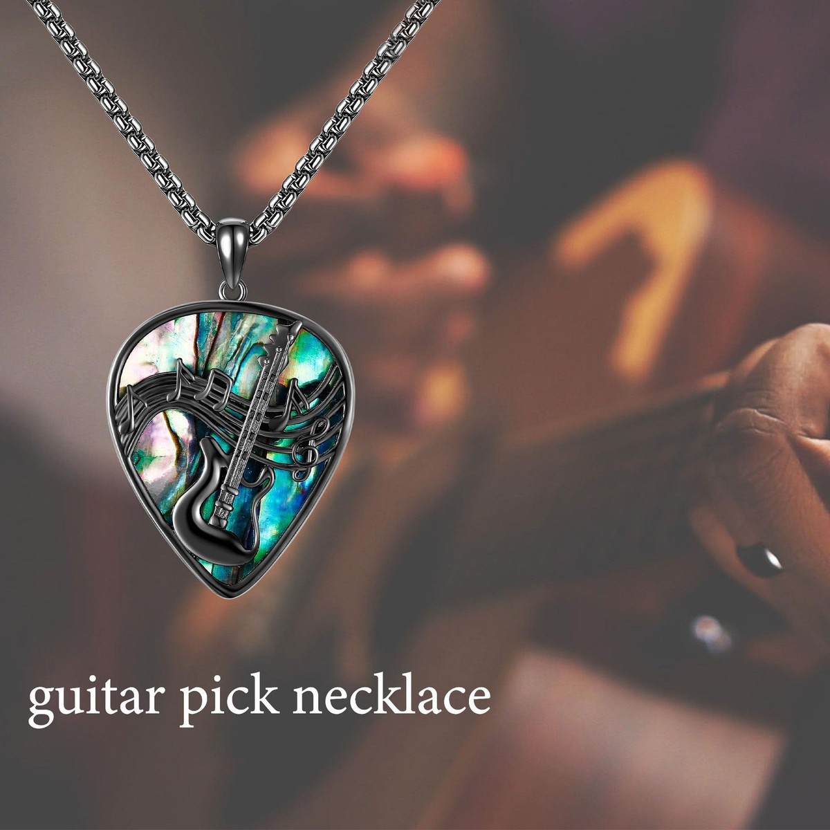 VENACOLY Collana Con Plettro Per Chitarra In Argento 925 – Ciondolo Abalone Shell – Gioiello Per Musicisti E Amanti Della Musica – Regalo In Confezione - 3