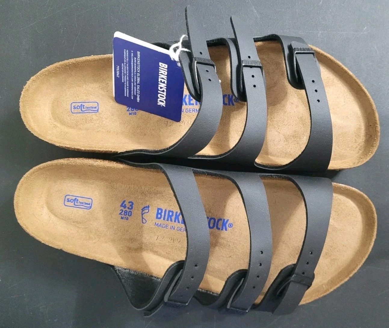 Birkenstock Florida Soft Footbed Black Leather Sandals EU 43 US 10 Regular