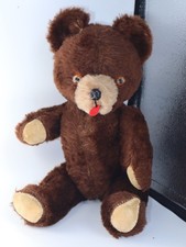 Vintage Mohair DARK BROWN TEDDY BEAR 14" Jointed Felt Tongue Wired Eyes Soft