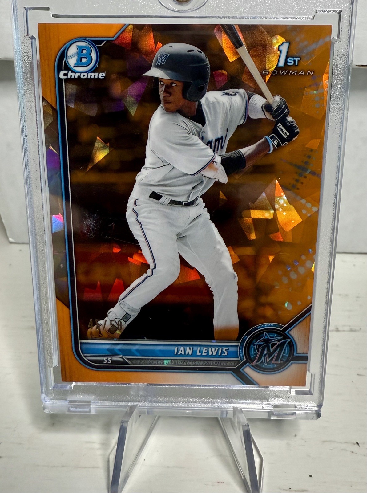 IAN LEWIS 2022 BOWMAN CHROME 1ST SAPPHIRE ORANGE /50