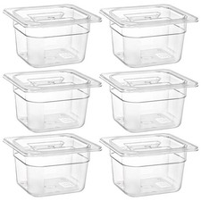 6 Pack 1/6 Size Clear Polycarbonate Food Pans with Lids for Kitchen Restaurant F