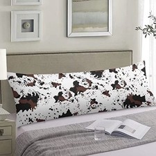 Cow Print Body Pillow Cover Western Cow White Brown Cowhide Printed Long