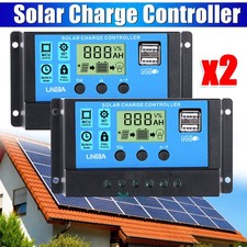 2pc 30A Solar Panel Battery Charge Controller 12V/24V LCD Regulator Dual USB