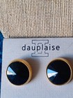Vintage Goldton Dauplaise  Clip Earrings  Round Black Prisom Cut Plastic Stone — photo 7