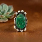Vintage Sterling Silver Green Turquoise Southwestern Ring Size 6.75 Handmade