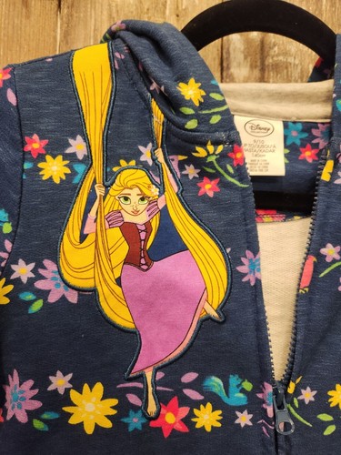 NWT Girls 9/10 Disney Rapunzel ZipUp Hooded sweatshirt Colorful Print embroidery - Picture 3 of 4