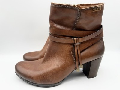 Pikolinos Women's US 7.5/8 EU 38 Verona Brown Leather Zip Ankle Boots 2.5'' Heels